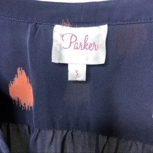 Parker Silk Dress Navy Dot Print Size Small Bell Sleeve - Picture 8 of 10